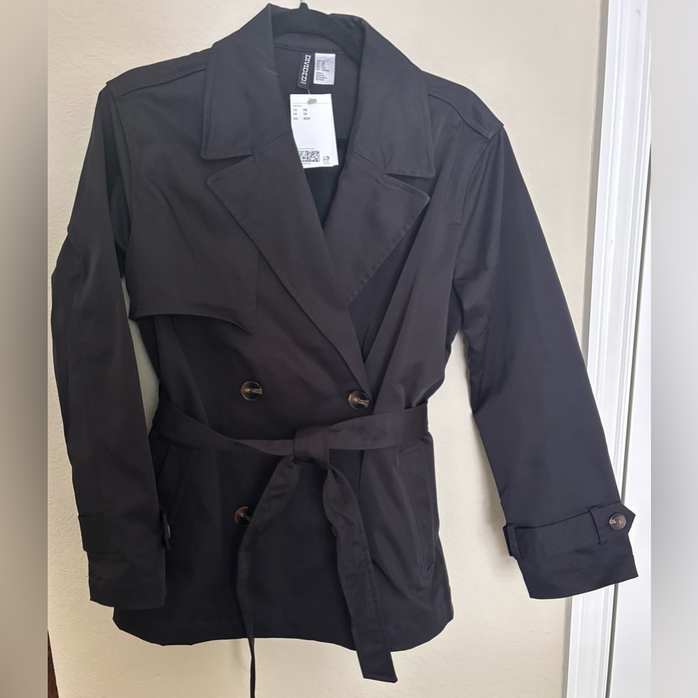 NWT H&M Black Short Trench Coat